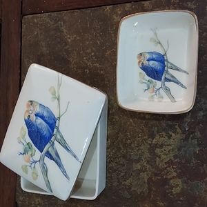 Rochelle Fine China Vintage Trinket Box & dish